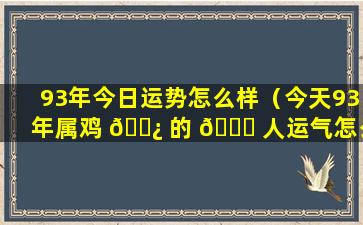 93年今日运势怎么样（今天93年属鸡 🌿 的 🍀 人运气怎么样）